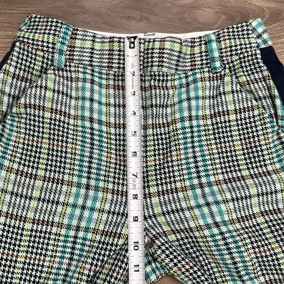 Tanya Taylor Fallon Green‎ Houndstooth Plaid High Rise Semi Flare Pants Size 2 - Picture 11 of 14